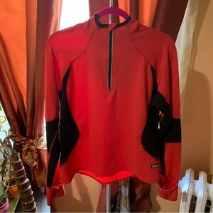 L Brooks pink and black hooded 1/4 zip long sleeves running pullover